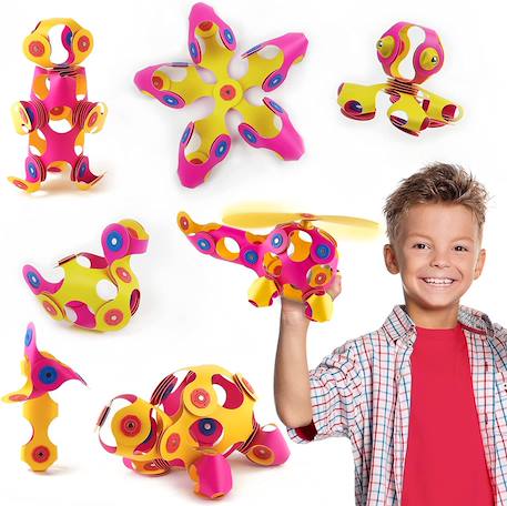 Crew pack (rose/jaune) clixo - jeu de construction magnétique, flexible, durable et imaginatif – 30 pièces – dès 4 ans Rose 1 - vertbaudet enfant 