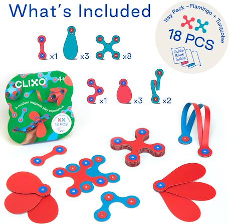 Itsy pack (rose/turquoise) clixo - jeu de construction magnétique, flexible, durable et imaginatif – 18 pièces - dès 4 ans Rose 2 - vertbaudet enfant 