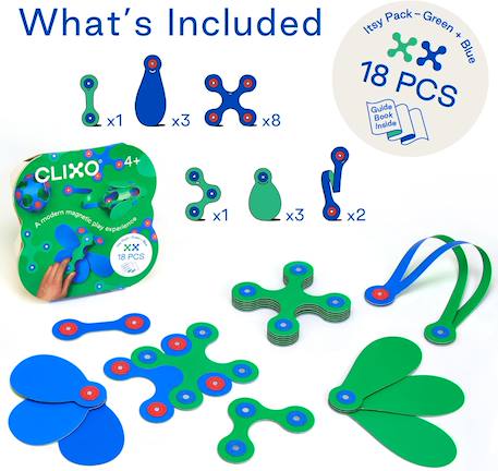 Itsy pack (vert/bleu) clixo - jeu de construction magnétique, flexible, durable et imaginatif –18 pièces - dès 4 ans Bleu 3 - vertbaudet enfant 