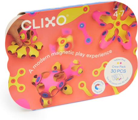 Crew pack (rose/jaune) clixo - jeu de construction magnétique, flexible, durable et imaginatif – 30 pièces – dès 4 ans Rose 3 - vertbaudet enfant 