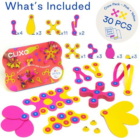 Crew pack (rose/jaune) clixo - jeu de construction magnétique, flexible, durable et imaginatif – 30 pièces – dès 4 ans Rose 2 - vertbaudet enfant 