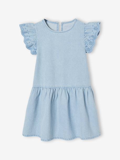 Fille-Robe fille denim manches courtes brodées