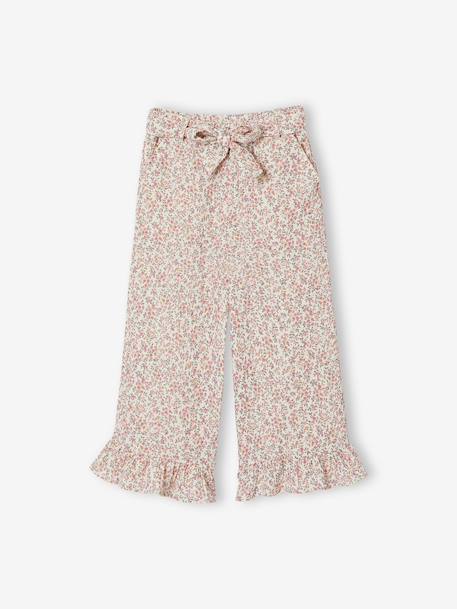 Pantacourt fille volanté gaze de coton blanc imprimé+bleu imprimé 4 - vertbaudet enfant 
