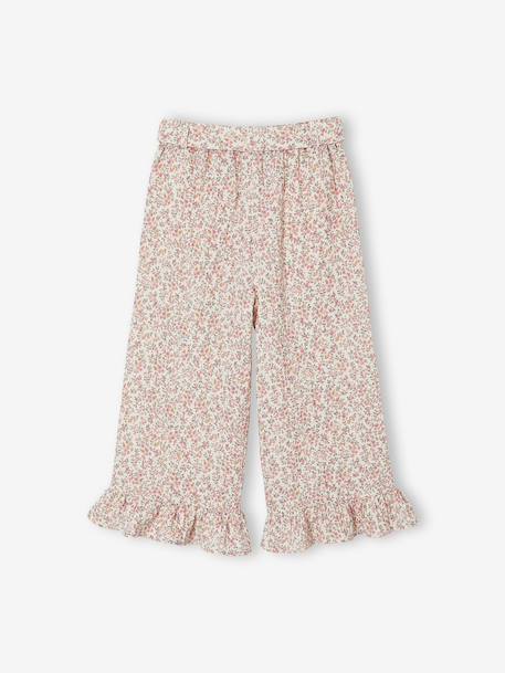 Pantacourt fille volanté gaze de coton blanc imprimé+bleu imprimé 5 - vertbaudet enfant 