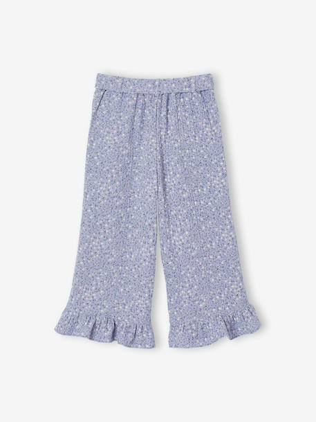 Pantacourt fille volanté gaze de coton blanc imprimé+bleu imprimé 10 - vertbaudet enfant 