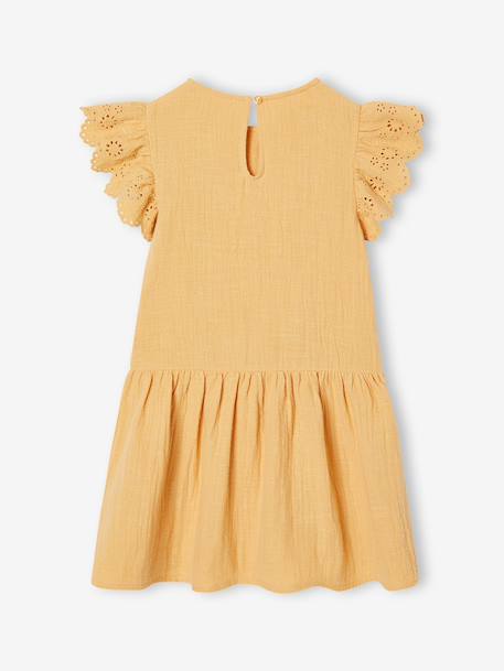 Robe fille gaze de coton manches courtes brodées corail+jaune 8 - vertbaudet enfant 