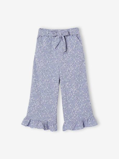 Pantacourt fille volanté gaze de coton blanc imprimé+bleu imprimé 9 - vertbaudet enfant 