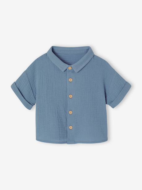 Chemise bébé garçon en gaze de coton bleu jean 2 - vertbaudet enfant 