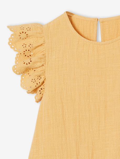 Robe fille gaze de coton manches courtes brodées corail+jaune 9 - vertbaudet enfant 