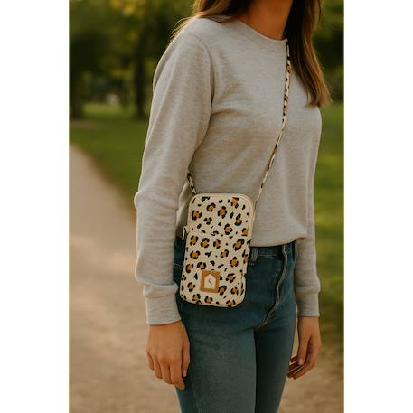Pochette téléphone en gaze de coton matelassée imprimé léopard Ecru 2 - vertbaudet enfant 