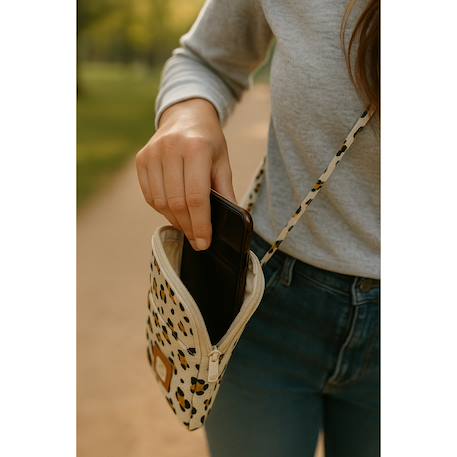 Pochette téléphone en gaze de coton matelassée imprimé léopard Ecru 3 - vertbaudet enfant 