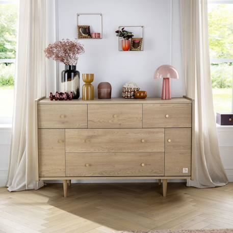 Commode 5 tiroirs et 2 portes pieds bois et poignées métal - my love Marron 1 - vertbaudet enfant 