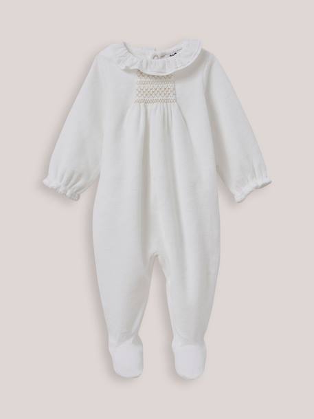 Dors-bien en velours bébé avec collerette Blanc doux 1 - vertbaudet enfant 