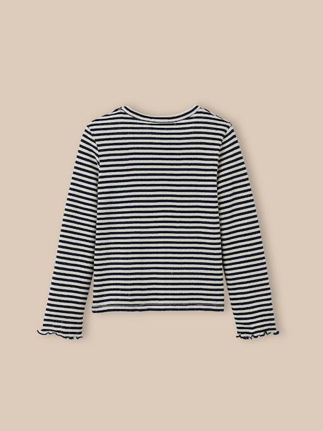 T-shirt en pointelle fille - coton biologique Rayure marine/ecru 2 - vertbaudet enfant 