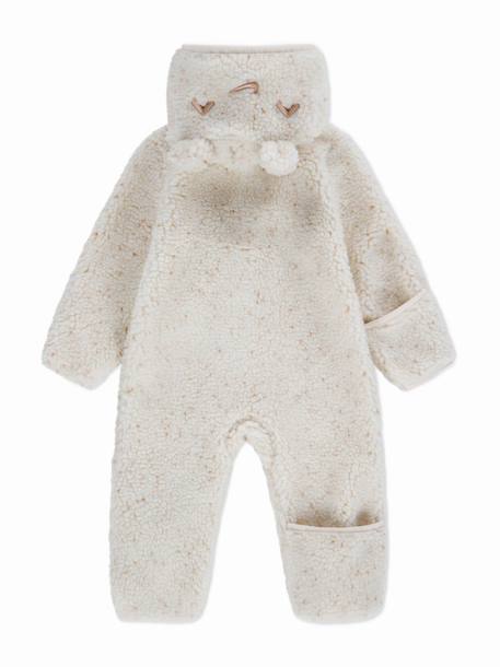 Combinaison bébé chaude en matière douce avec capuche zippée Pale ivory+Platinum violet 2 - vertbaudet enfant 