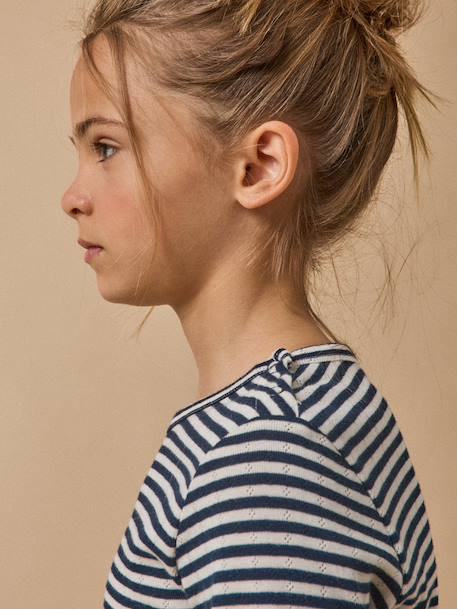 T-shirt en pointelle fille - coton biologique Rayure marine/ecru 6 - vertbaudet enfant 
