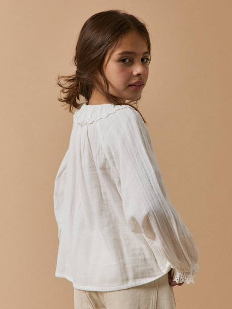 Chemise en gaze de coton fille Ecru 4 - vertbaudet enfant 