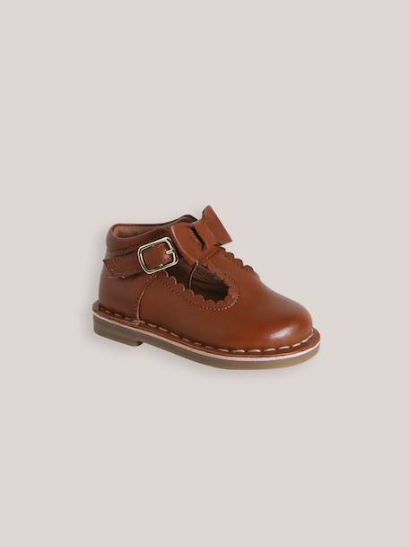 Salomés avec noeud bébé en cuir Cognac 1 - vertbaudet enfant 