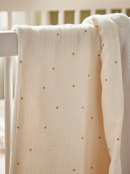 Plaid gaze de coton et micro-polaire Blanc moyen imprimé rime 2 - vertbaudet enfant 