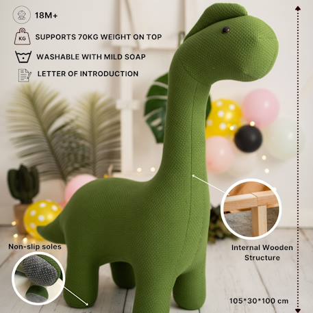 Grande peluche siège d’appoint dinosaure Green olive 4 - vertbaudet enfant 