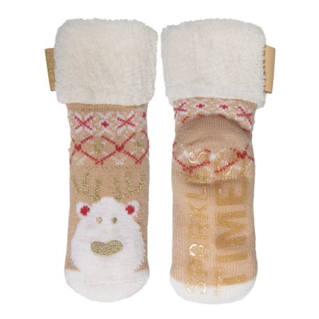 Bébé-Chaussettes, Collants-Chaussettes fourrées enfant noël beige 1/8 ans
