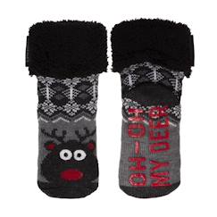 -Chaussettes fourrées enfant noël gris 1/8 ans
