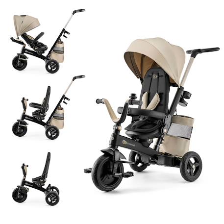 Tricycle Évolutif Kinderkraft EASYTWIST 5 en 1 avec Siège Rotatif 360°, Roues PU Increvables et Capote UPF50+ Beige+Gris+Noir+Vert 1 - vertbaudet enfant 