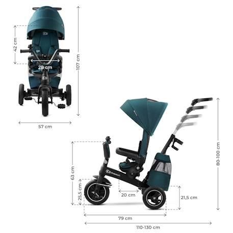 Tricycle Évolutif Kinderkraft EASYTWIST 5 en 1 avec Siège Rotatif 360°, Roues PU Increvables et Capote UPF50+ Beige+Gris+Noir+Vert 24 - vertbaudet enfant 