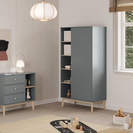Armoire 5 niches et penderie - gamme simon Blanc+Vert kaki 9 - vertbaudet enfant 