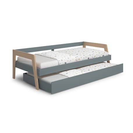 Lit avec tiroir 2 couchages - gamme emy Blanc+Vert kaki 12 - vertbaudet enfant 