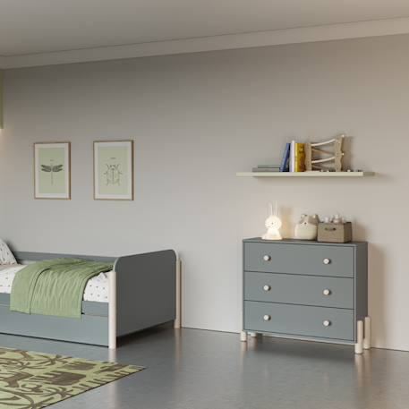 Commode 3 tiroirs - gamme daphné Crème+Vert kaki 7 - vertbaudet enfant 