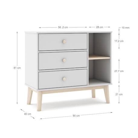 Commode 3 tiroirs et 2 niches - gamme simon Blanc+Vert kaki 3 - vertbaudet enfant 