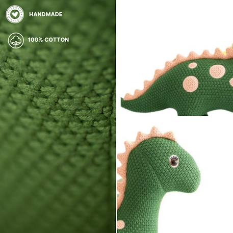 Peluche dinosaure mini en coton Green and pink 4 - vertbaudet enfant 