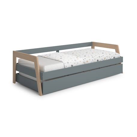 Lit avec tiroir 2 couchages - gamme emy Blanc+Vert kaki 8 - vertbaudet enfant 