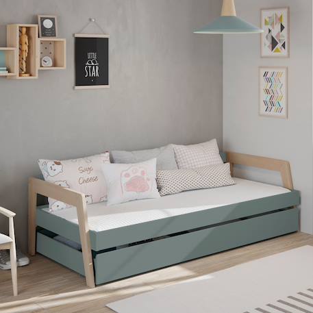 Lit avec tiroir 2 couchages - gamme emy Blanc+Vert kaki 7 - vertbaudet enfant 