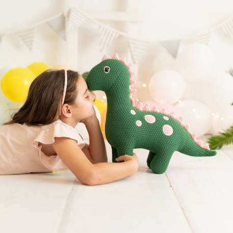Peluche dinosaure mini en coton Green and pink 2 - vertbaudet enfant 