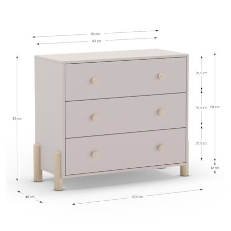 Commode 3 tiroirs - gamme daphné Crème+Vert kaki 4 - vertbaudet enfant 