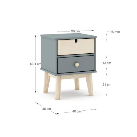 Chevet enfant 2 tiroirs - gamme léonie Blanc+Vert kaki 9 - vertbaudet enfant 