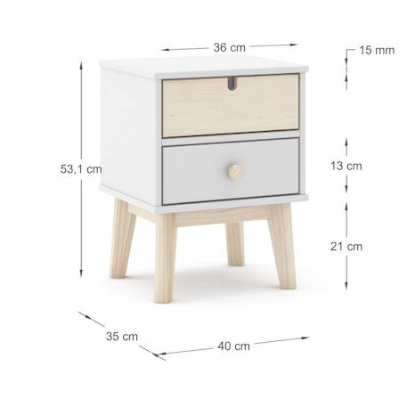 Chevet enfant 2 tiroirs - gamme léonie Blanc+Vert kaki 3 - vertbaudet enfant 