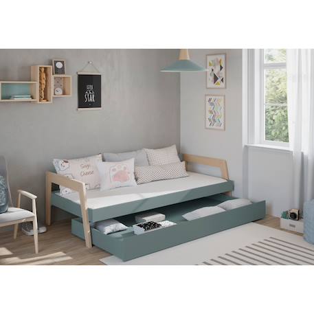 Lit avec tiroir 2 couchages - gamme emy Blanc+Vert kaki 9 - vertbaudet enfant 