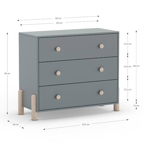 Commode 3 tiroirs - gamme daphné Crème+Vert kaki 10 - vertbaudet enfant 