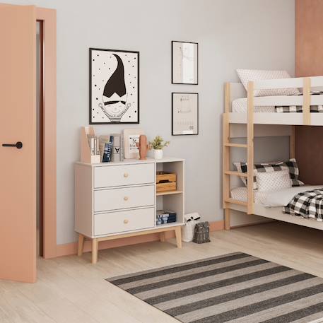 Commode 3 tiroirs et 2 niches - gamme simon Blanc+Vert kaki 1 - vertbaudet enfant 