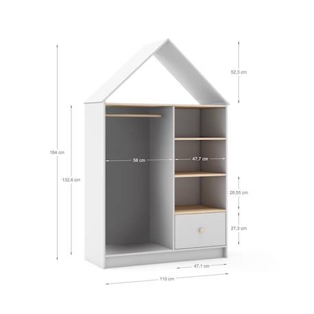 Dressing ouvert forme maison  - gamme léonie Blanc+Vert kaki 3 - vertbaudet enfant 