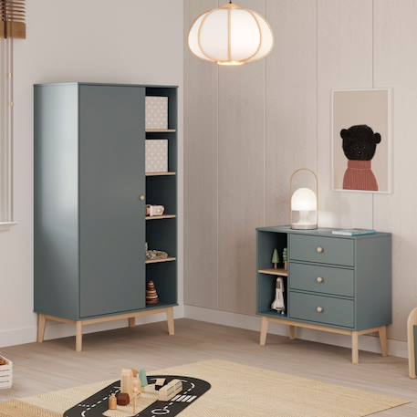 Armoire 5 niches et penderie - gamme simon Blanc+Vert kaki 12 - vertbaudet enfant 
