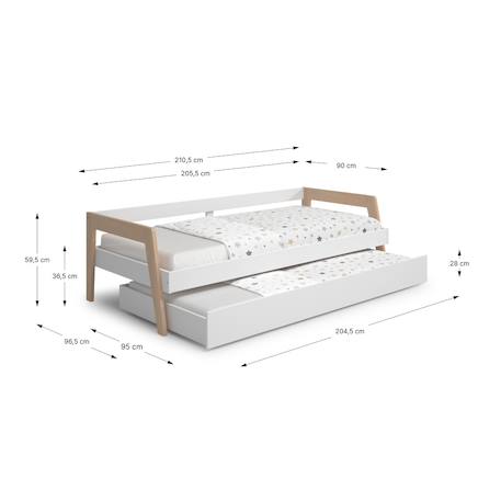Lit avec tiroir 2 couchages - gamme emy Blanc+Vert kaki 4 - vertbaudet enfant 