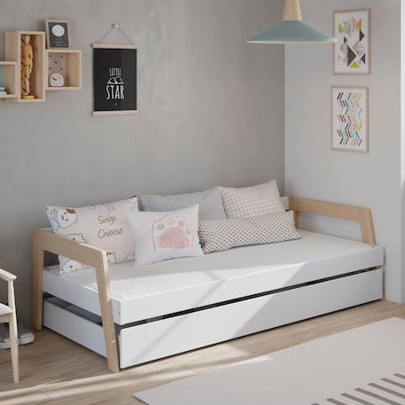 Lit avec tiroir 2 couchages - gamme emy Blanc+Vert kaki 1 - vertbaudet enfant 