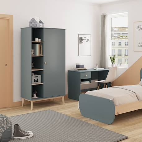 Armoire 5 niches et penderie - gamme simon Blanc+Vert kaki 11 - vertbaudet enfant 