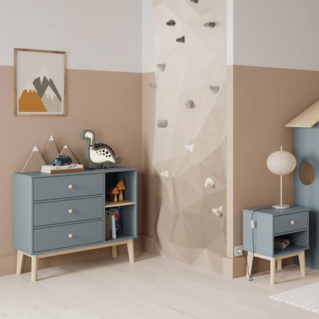 Commode 3 tiroirs et 2 niches - gamme simon Blanc+Vert kaki 9 - vertbaudet enfant 