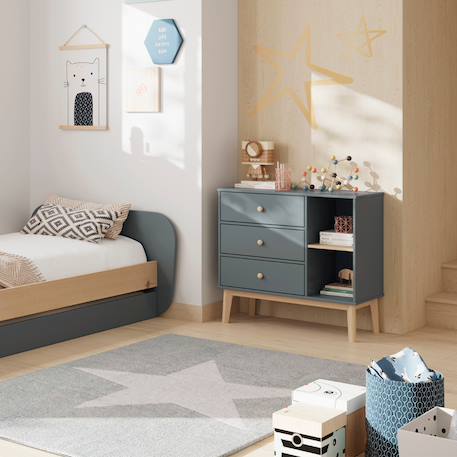 Commode 3 tiroirs et 2 niches - gamme simon Blanc+Vert kaki 11 - vertbaudet enfant 