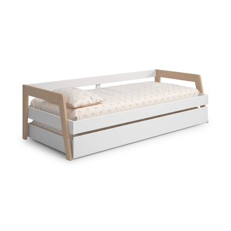 Lit avec tiroir 2 couchages - gamme emy Blanc+Vert kaki 2 - vertbaudet enfant 
